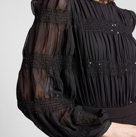 Express pleated chiffon sequin tuxedo jumpsuit Large - Picture 4 of 8